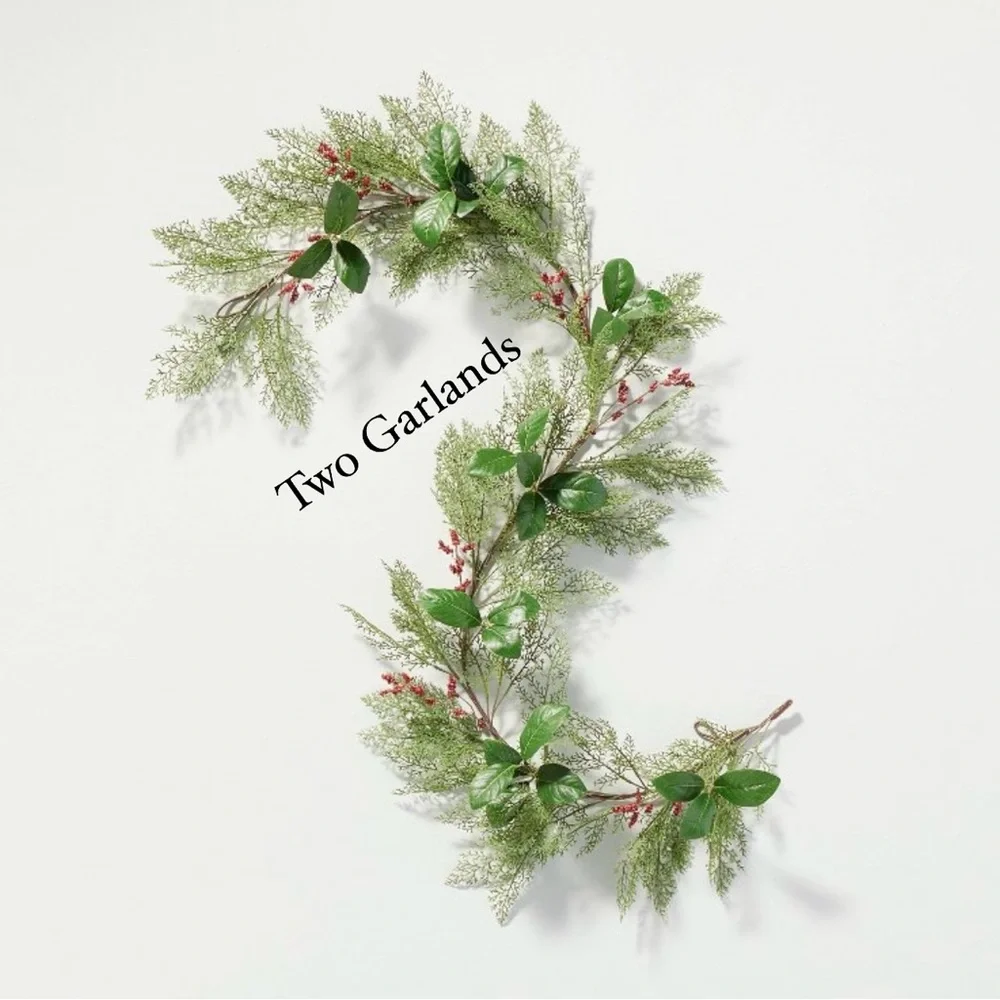 6’ Faux Cedar & Magnolia Leaf with Winterberries Christmas Garland, Two